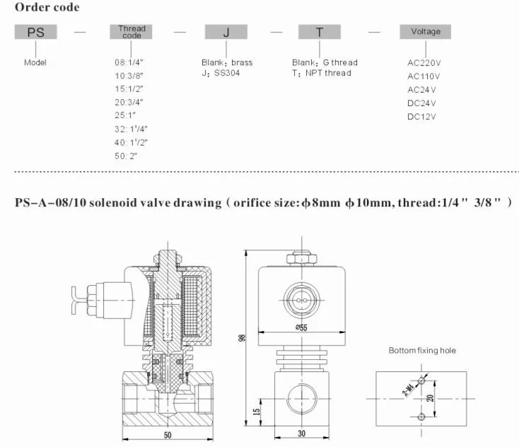 PS Series 2-Way Piston Steam Solenoid Valve 1/4′ ′ ~2"